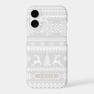 Christmas sweater grey fair isle pattern monogram