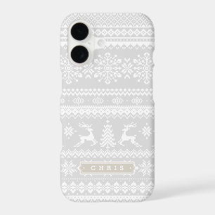 Christmas sweater grey fair isle pattern monogram