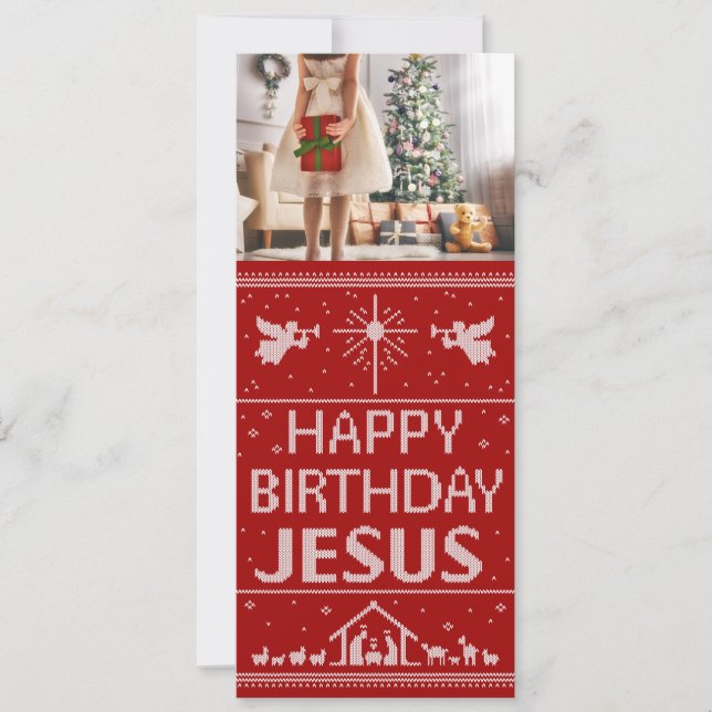 Christmas Sweater Happy Birthday Jesus Christian Holiday Card (Front)