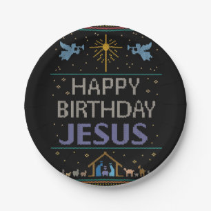 Christmas Sweater - Happy Birthday Jesus Christian Paper Plate