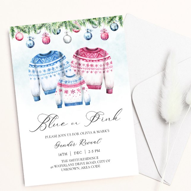 Christmas Sweater Jumper Winter Baby Gender Reveal Invitation (Creator Uploaded)