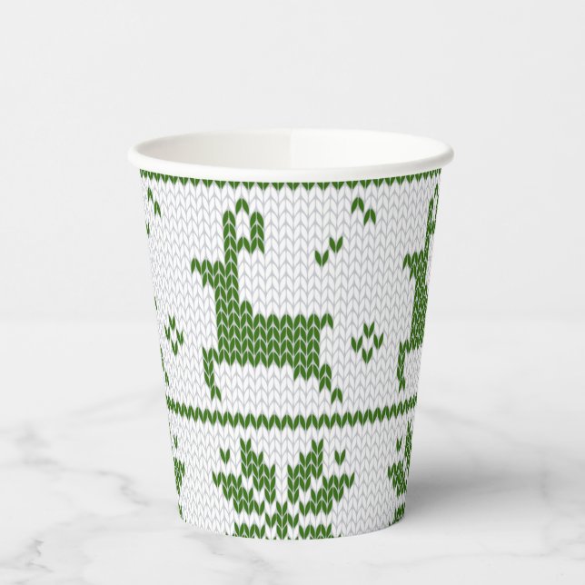 Christmas Sweater Knit Green Deer Snowflake Paper Cups (Left)