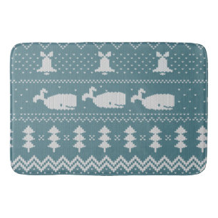 Christmas Sweater Knitted Pattern Whale Rustic Bath Mat