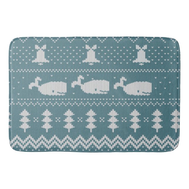 Christmas Sweater Knitted Pattern Whale Rustic  Bath Mat (Front)