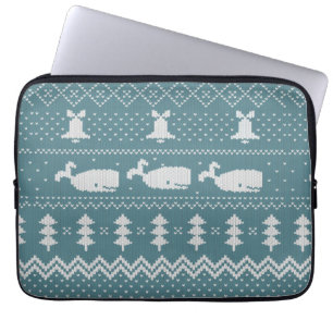 Christmas Sweater Knitted Pattern Whale Rustic   Laptop Sleeve