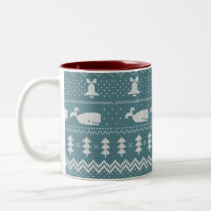 Christmas Sweater Knitted Pattern Whale Winter  Two-Tone Coffee Mug