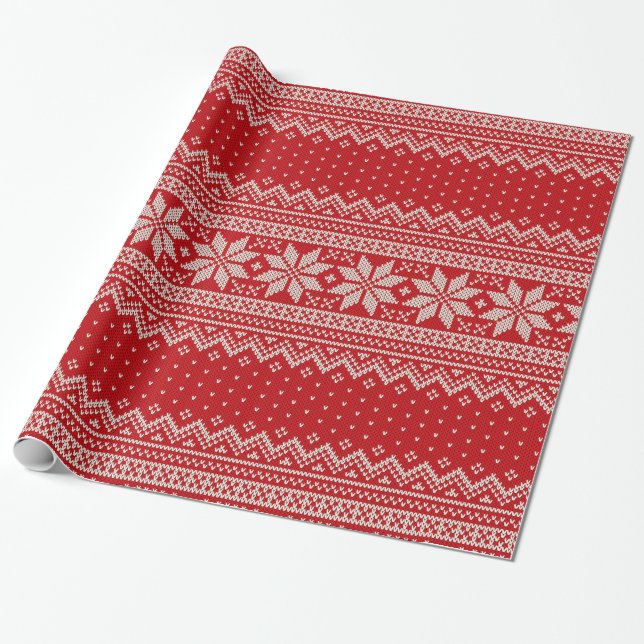 Christmas Sweater Knitting Pattern - RED Wrapping Paper (Unrolled)