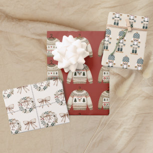 Christmas Sweater Nutcracker Monogram Wrapping Paper Sheet