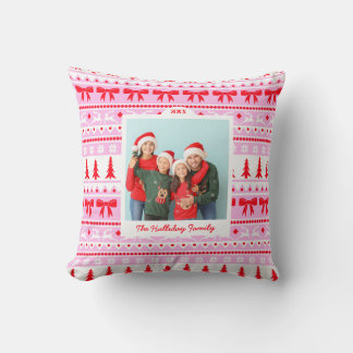 Christmas Sweater Pattern and 2 Photo Family Cushion