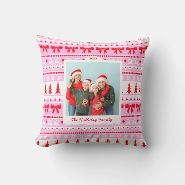 Christmas Sweater Pattern and 2 Photo Family  Cushion (Front)