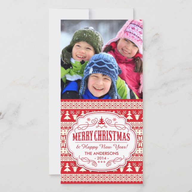 Christmas Sweater Pattern Holiday Picture Card (Front)