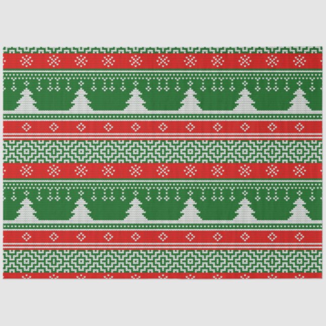 Christmas Sweater Pine Trees Snowflakes Christmas Tissue Paper (Front)