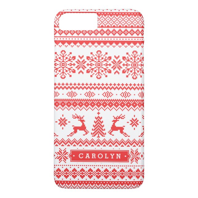 Christmas sweater red fair isle pattern monogram Case-Mate iPhone case (Back)