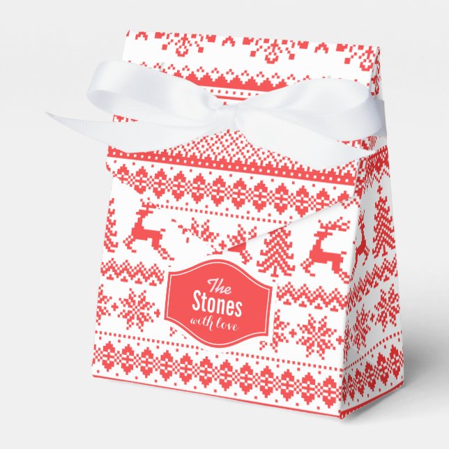 Christmas sweater red fair isle pattern monogram favour box (Front Side)