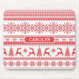 Christmas sweater red fair isle pattern monogram mouse mat