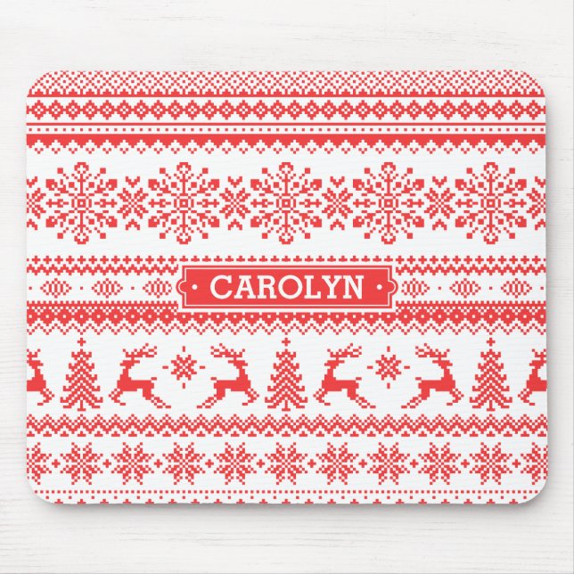 Christmas sweater red fair isle pattern monogram mouse mat (Front)