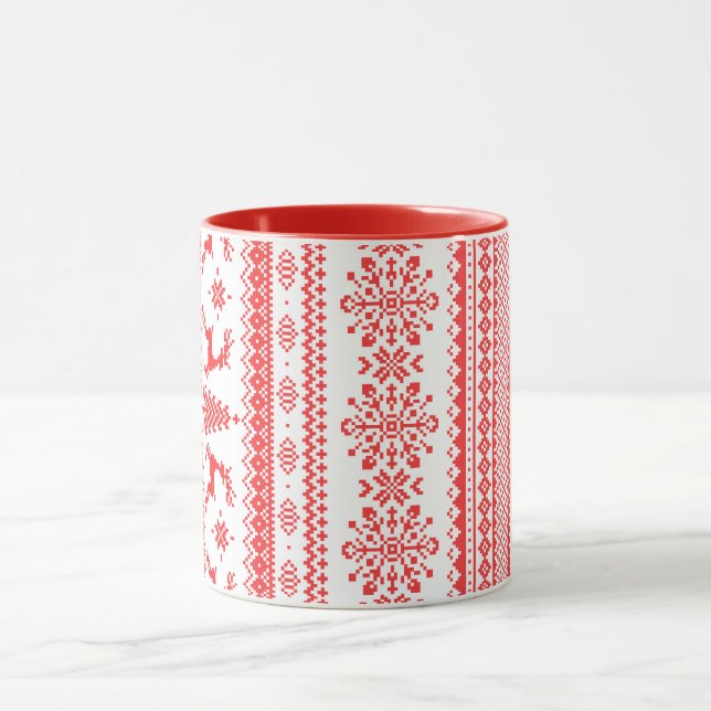 Christmas sweater red fair isle pattern monogram mug (Center)