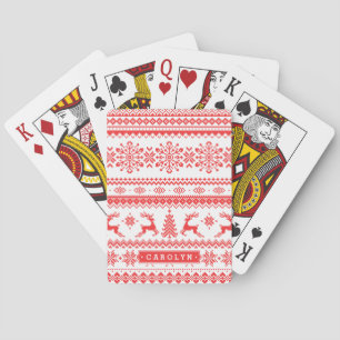 Christmas sweater red fair isle pattern monogram playing cards