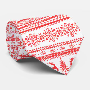 Christmas sweater red fair isle pattern monogram tie