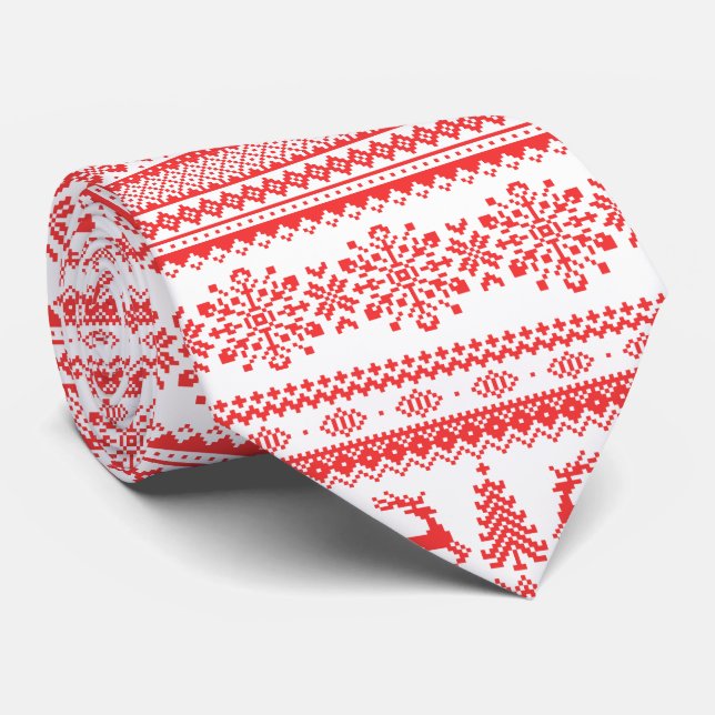Christmas sweater red fair isle pattern monogram tie (Rolled)