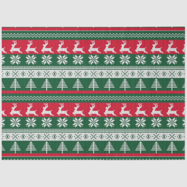 Christmas Sweater Reindeer Pine Trees Christmas Tissue Paper (Front)
