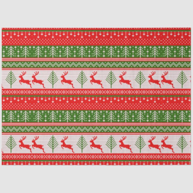 Christmas Sweater Reindeer Pine Trees Christmas Tissue Paper (Front)