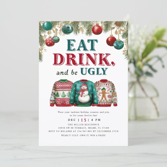 Christmas Sweater Ugly Party Invitation (Standing Front)