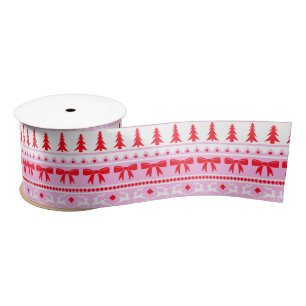 Christmas Sweater with Bows, Reindeer, Trees Satin Ribbon