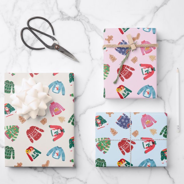Christmas Sweaters and Gingerbread Cookies  Wrapping Paper Sheet (Front)