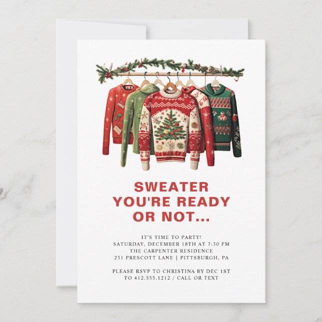 Christmas Sweaters Modern Fun Christmas Party  Invitation (Front)