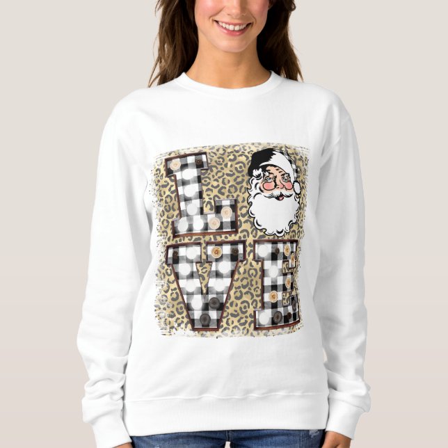 Christmas Sweatshirt!  Buffalo Plaid Leopard Print Sweatshirt (Front)