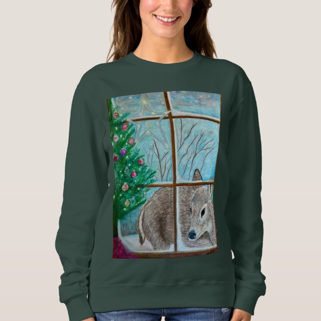 Christmas sweatshirt: Deer looking through window Sweatshirt (Front)