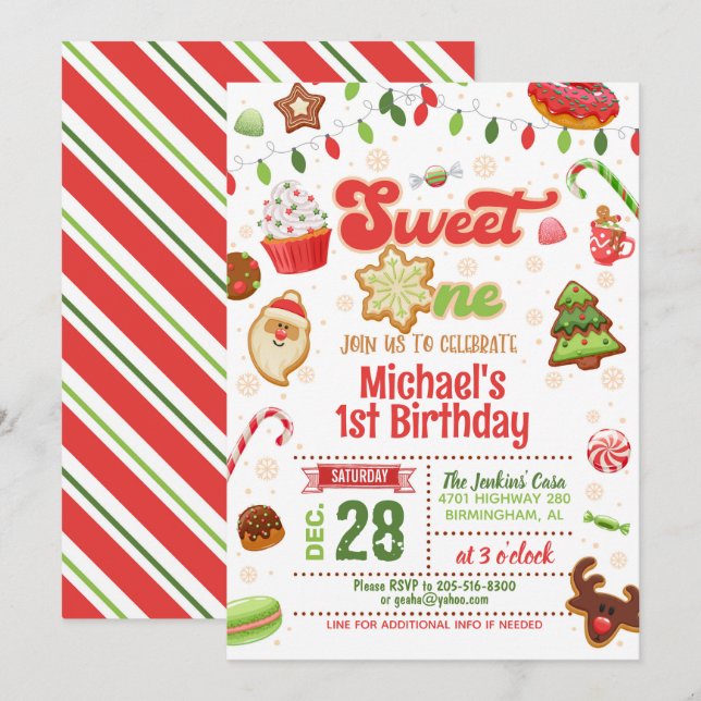 Christmas Sweet One Birthday Invitation (Front/Back)