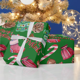 Christmas Sweets and Decorations Green Wrapping Paper