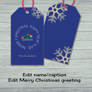 Christmas swimmer custom text blue gift tags