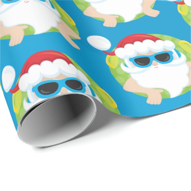 Christmas swimming beach tiled Santa party wrap Wrapping Paper (Roll Corner)