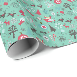 Christmas Symbol Pattern Mint Green Background Wrapping Paper