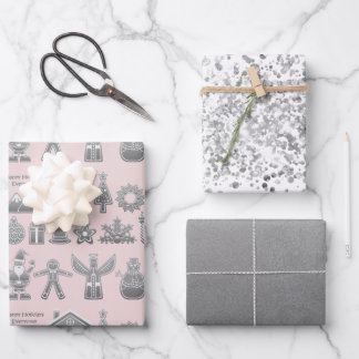 Christmas Symbols Glitter Silver Wrapping Paper Sheet