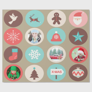 Christmas Symbols Large Medallions Custom Photos Wrapping Paper