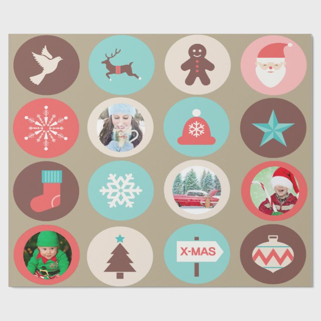 Christmas Symbols Large Medallions Custom Photos Wrapping Paper (Flat)