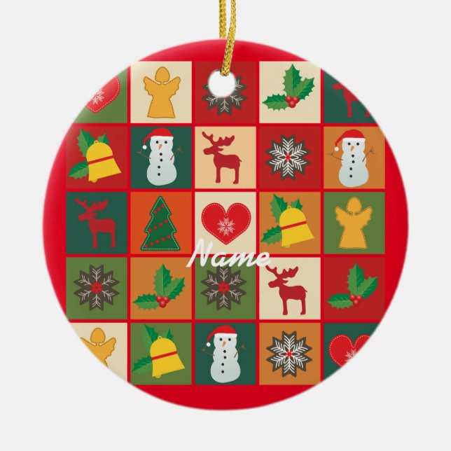 Christmas Symbols Medley Art Thunder_Cove Ceramic Tree Decoration (Front)