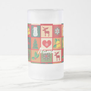 Christmas Symbols Medley Art Thunder_Cove Frosted Glass Beer Mug
