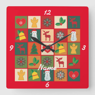 Christmas Symbols Medley Art Thunder_Cove Square Wall Clock