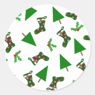 Christmas Symbols Red and Green Classic Round Sticker