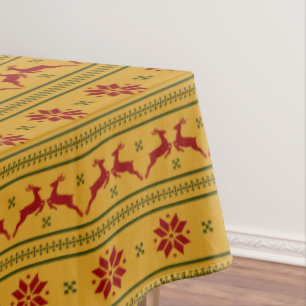 Christmas Symbols Reindeer Xmas Pattern Gold Tablecloth