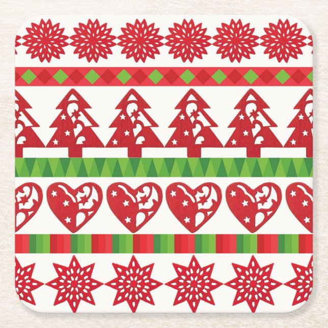 Christmas symbols square paper coaster (Front)