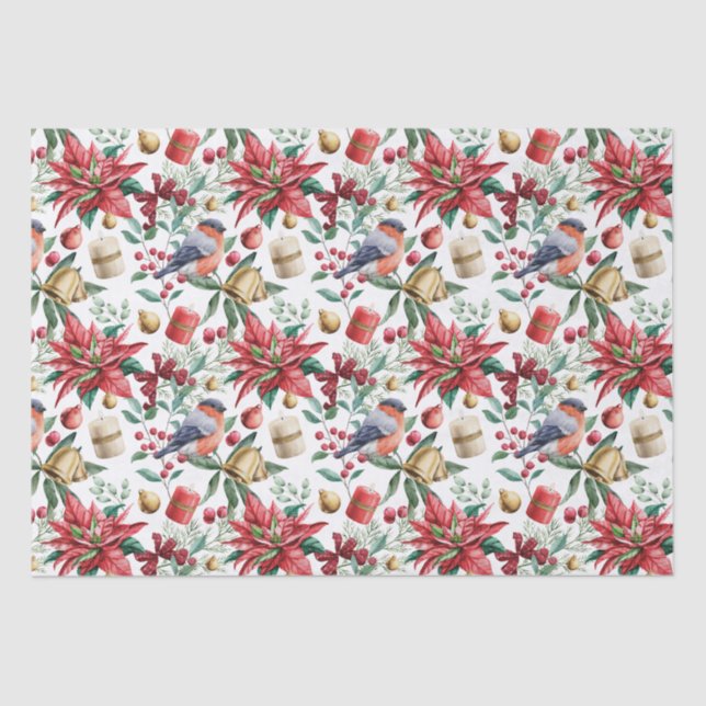 Christmas Symbols wit Poinsettia with Red Robin  Tissue Paper (Front)