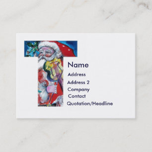 CHRISTMAS T LETTER  / SANTA  WITH VIOLIN MONOGRAM BUSINESS CARD