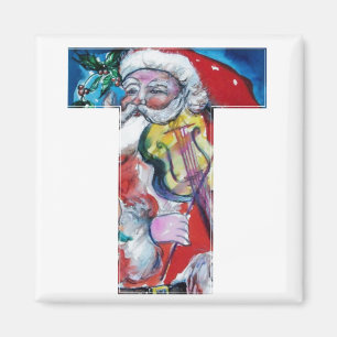 CHRISTMAS T LETTER / SANTA  WITH VIOLIN MONOGRAM MAGNET