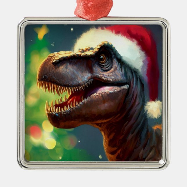 Christmas T-Rex 2 Metal Tree Decoration (Front)